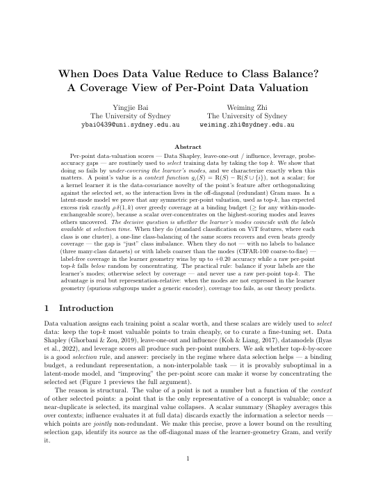 First page of the data valuation manuscript